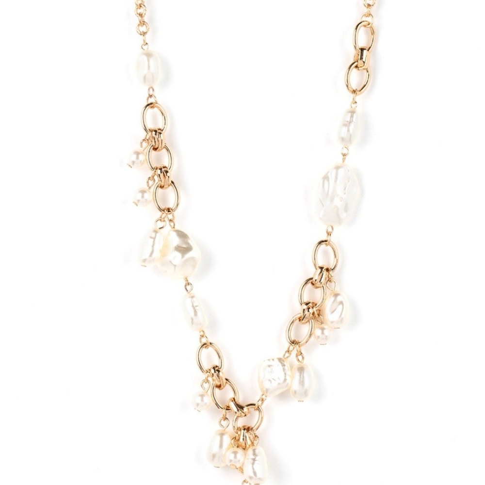 Paparazzi Gold and White Crystal NecklaceNautical Nouveau Fashion Jewelry
